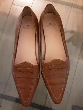 Anne Klein Cognac Pointed Toe Leather Loafers